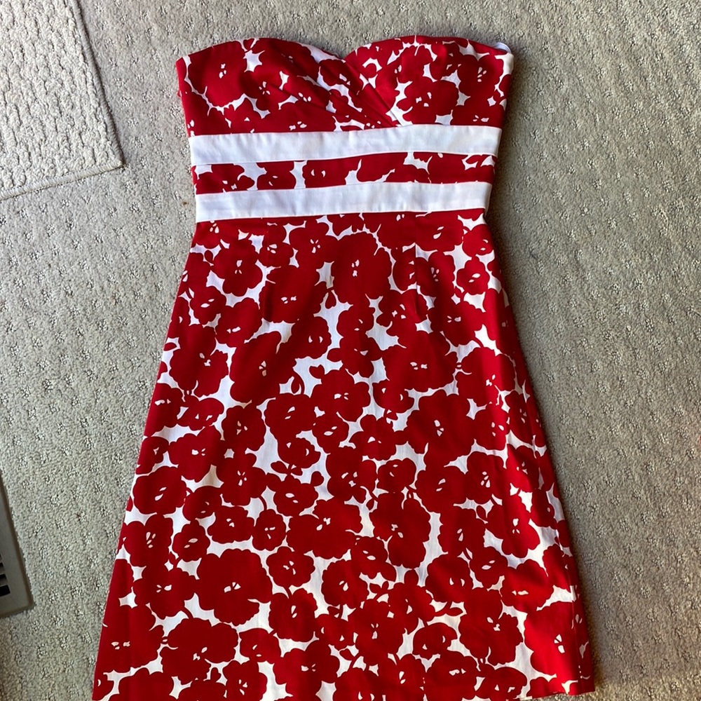 Red Floral Strapless Dress